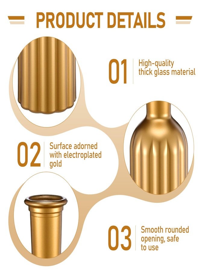 AojSup Set of 4 Gold Flower Vases - Small Gold Vases for Centerpieces, Elegant Glass Decorative Bud Vase for Wedding, Home, Table Decor with Vintage Golden Finish - Image 3